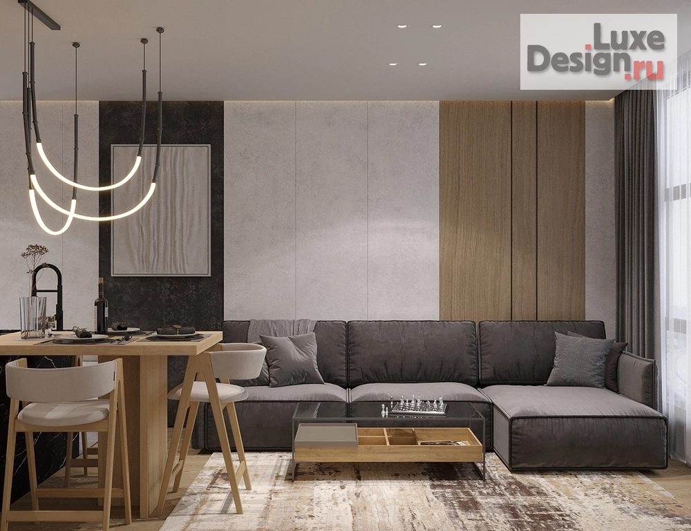 Дизайн интерьера гостиной "Гостиная-кухня, ЖК Нагорный, г. Екатеринбург." (фото 3)