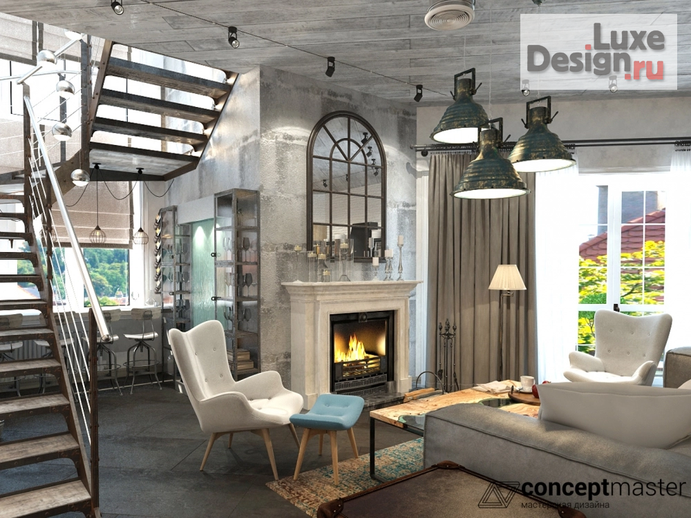 Дизайн интерьера коттеджа "Подмосковный коттедж в стиле лофт" (фото 10)