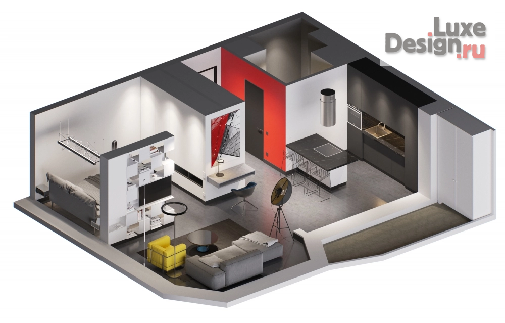Дизайн интерьера однокомнатной квартиры "HOUSE 32" (фото 1)