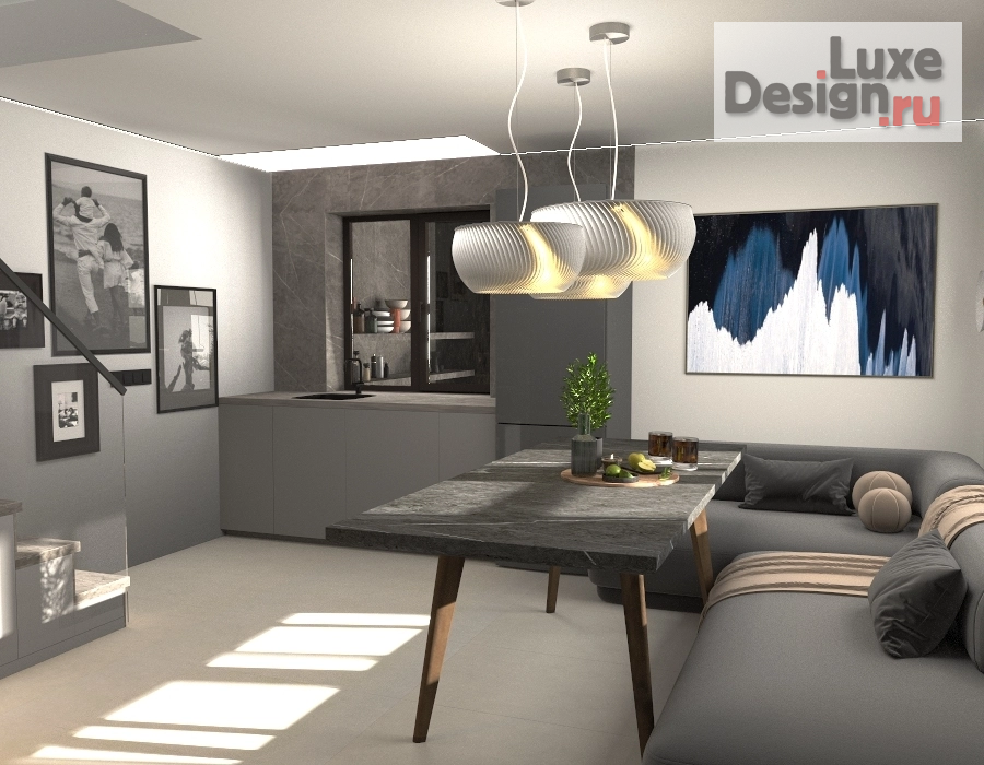 Дизайн интерьера гостиной "Дизайн интерьера кухни гостиной в доме г. Сысерть" (фото 2)