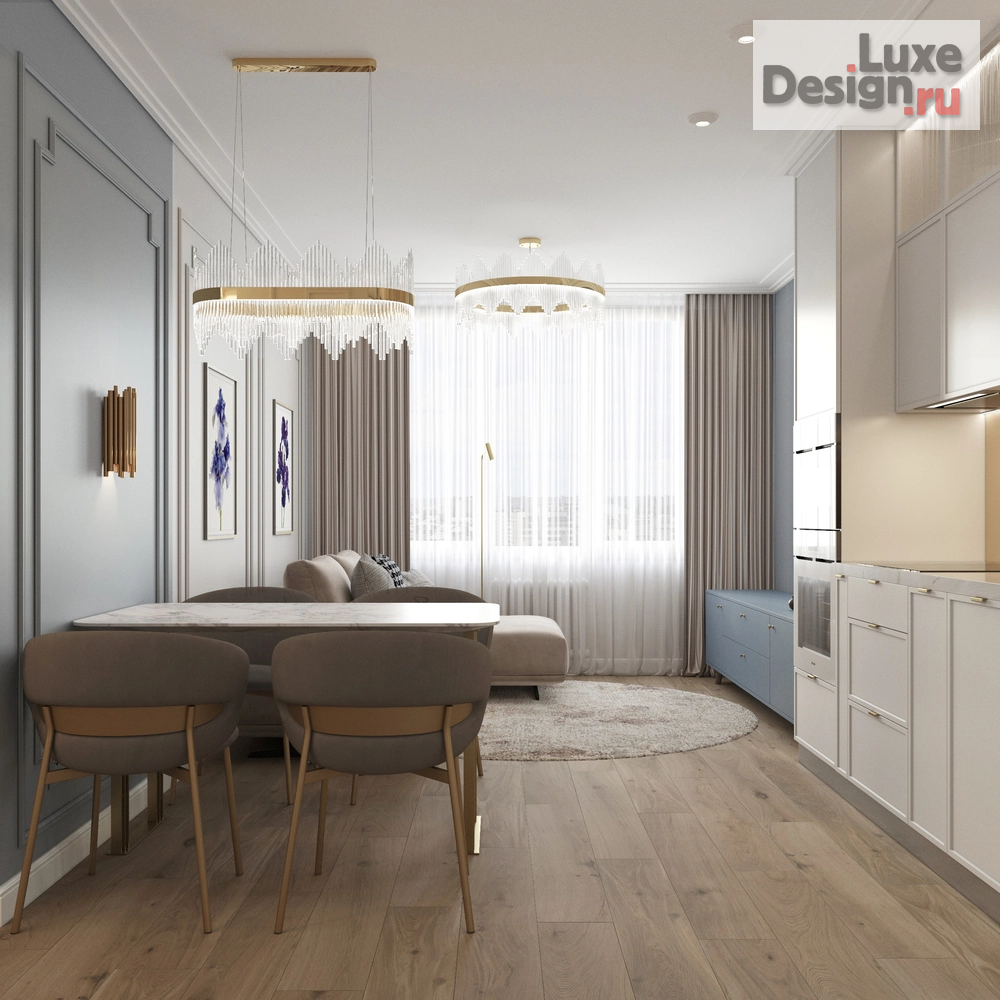 Дизайн интерьера кухни "Дизайн интерьера кухни-гостинной в квартире ЖК "Квартал на Некрасова" г. Екатеринбург" (фото 1)
