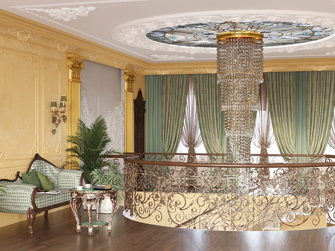 Дизайн интерьера загородного дома в Екатеринбурге "Дизайн интерьера холла на 2 этаже в загородном доме"